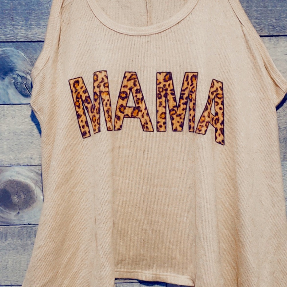 Beige Tank/Leopard print lettering MAMA